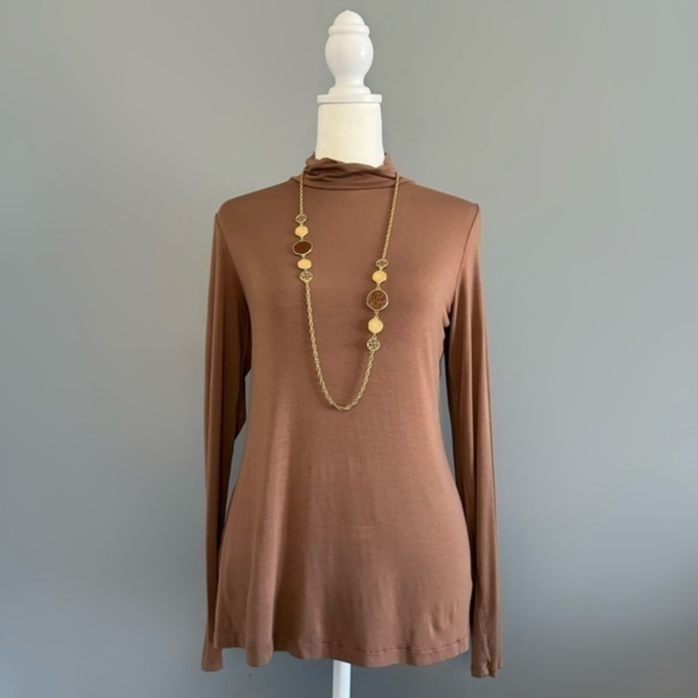 NWOT Tahari Brown Mock Neck Long Sleeve Top Size L